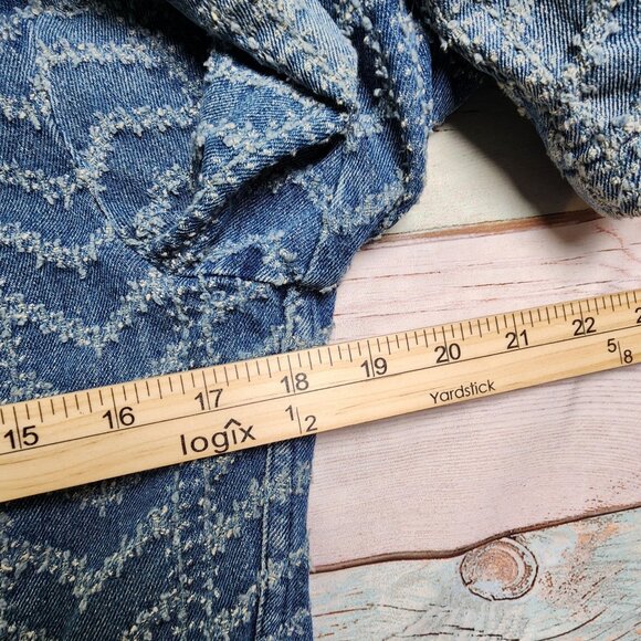 Free People Women' Punched Denim Moto Jacket Size 10 Herringbone Blue Jean Biker - Picture 12 of 12